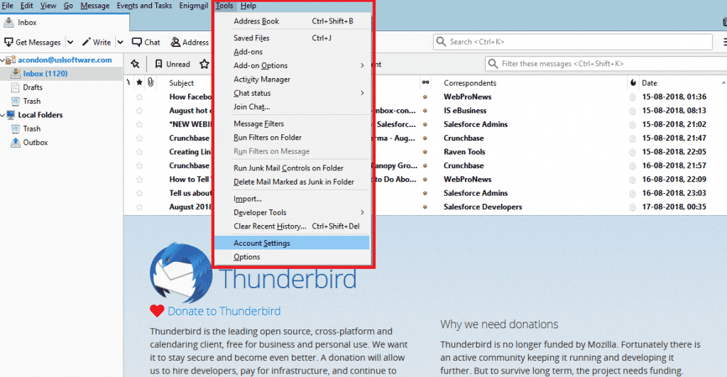 Thunderbird downloading message header analyzer